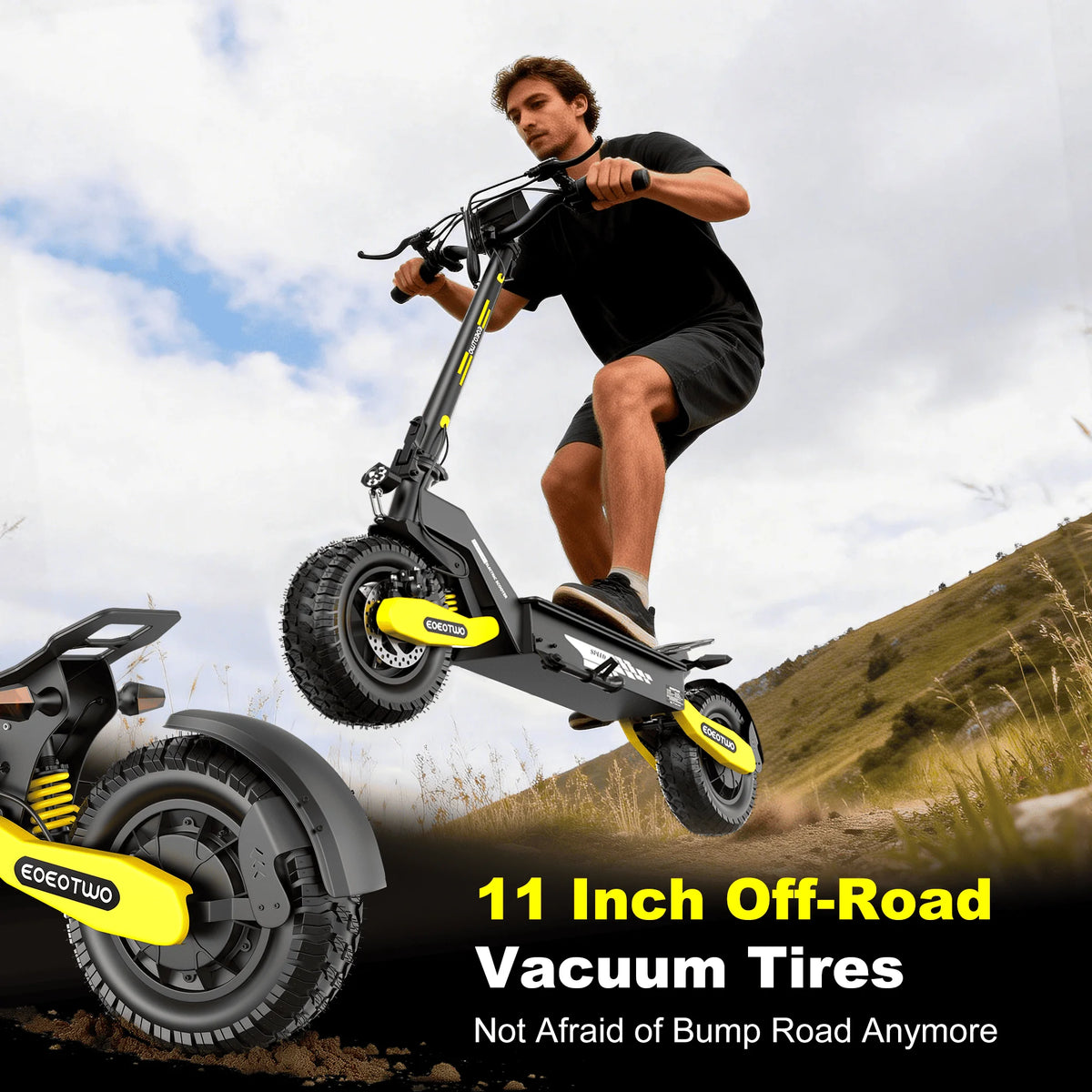 EOEOTWO 1200W Off-Road Electric Scooter for Adults - 30MPH, 48V, 11" Tubeless Tires, Foldable & Long Range
