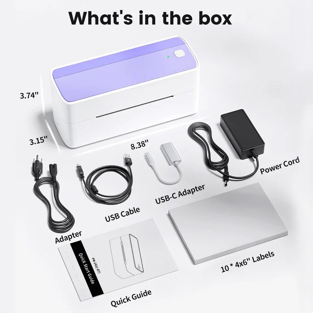 Phomemo 241 Wireless Bluetooth Label Printer for iPhone, Android, Mac & Windows - 108mm Thermal Shipping Labels