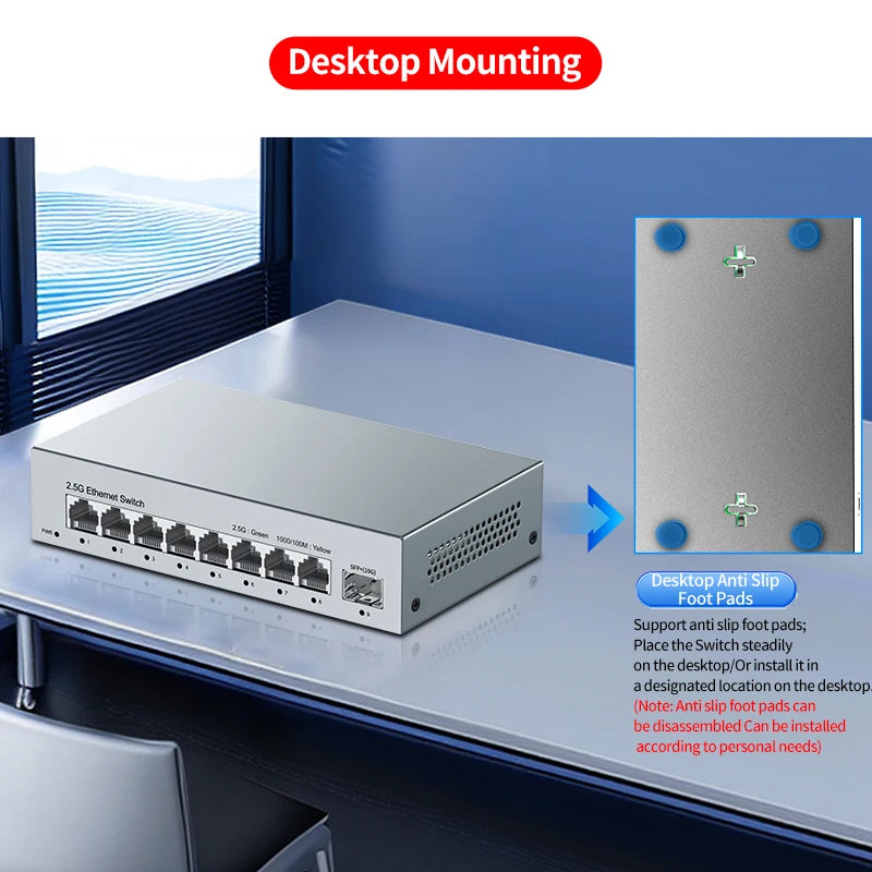 HORACO 8-Port 2.5GbE Ethernet Switch for Homelabs with 10G SFP+ Port - Plug and Play, Fanless Design