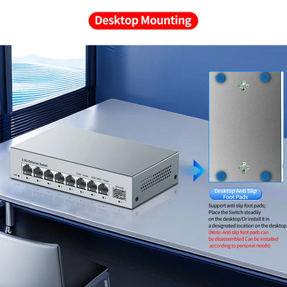 HORACO 8-Port 2.5GbE Ethernet Switch for Homelabs with 10G SFP+ Port - Plug and Play, Fanless Design
