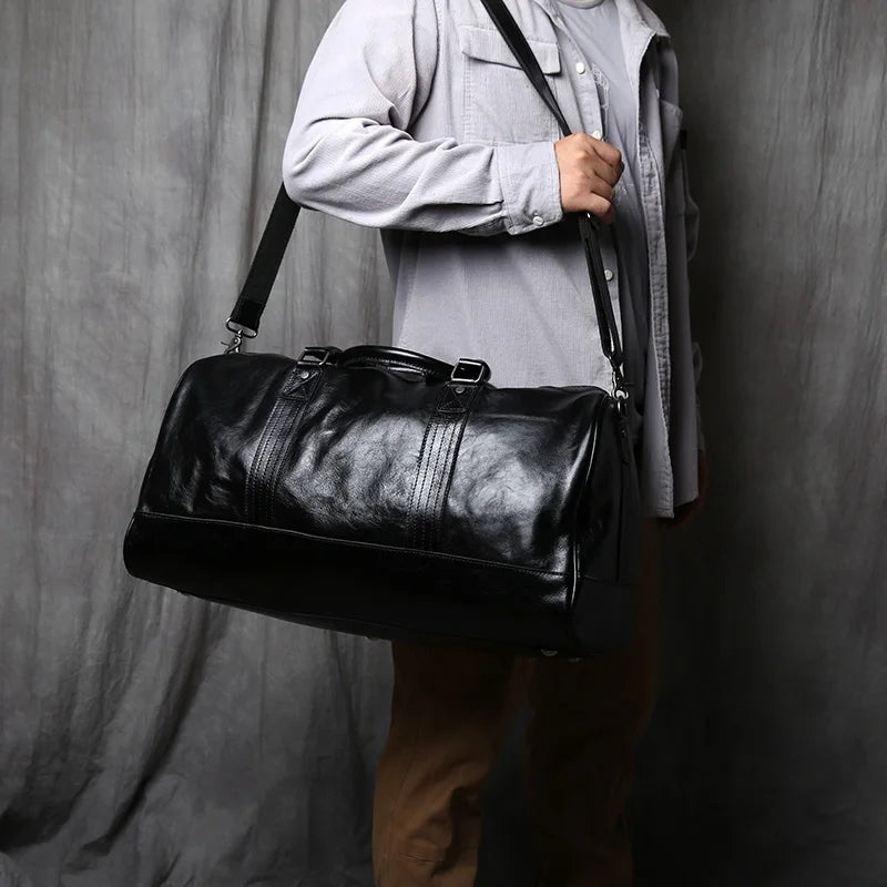 Genuine Leather Travel Bag for Men - Large Capacity Crossbody Handbag for 16" Laptop, Casual Cowhide Luggage