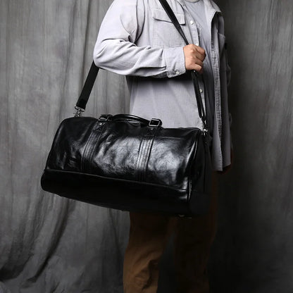 Genuine Leather Travel Bag for Men - Large Capacity Crossbody Handbag for 16" Laptop, Casual Cowhide Luggage