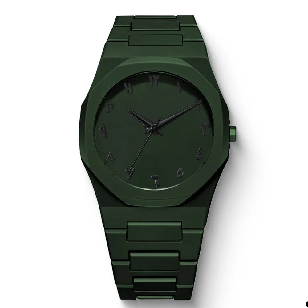 Stylish Men's Quartz Watch - Simple Black Design with Arabic Digits & Drip Oil Strap for Casual Wear