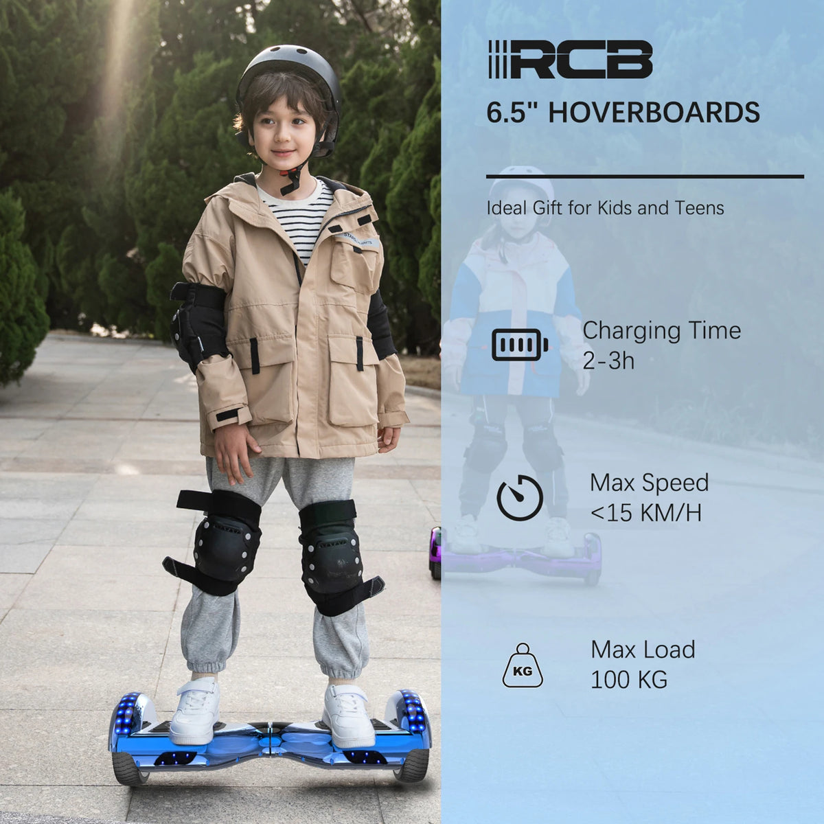 RCB 6.5 Inch Bluetooth Hoverboard with LED Lights - Fun Ride for Kids and Adults