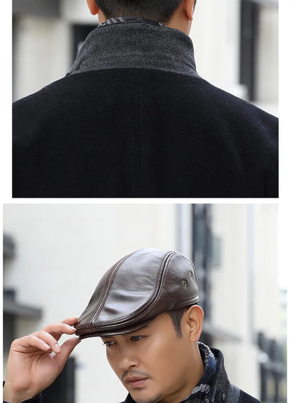 2025 Genuine Leather Beret Hat for Men - Stylish Winter Cap, Warm & Windproof, Vintage Peaked Driver Hat Gift
