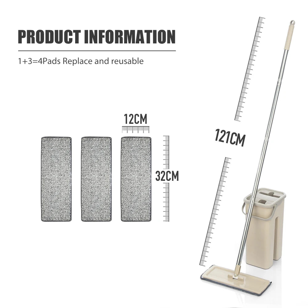 Hands-Free Microfiber Flat Floor Mop and Bucket Set for Efficient Hardwood Cleaning at Home