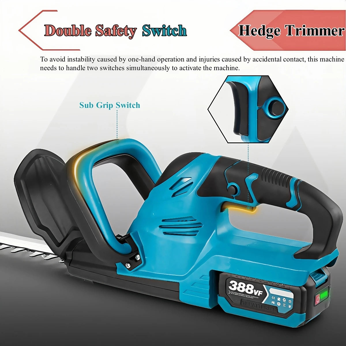 2000W Electric Hedge Trimmer for Makita 18V Battery - 15000 RPM Lawn & Garden Pruning Tool