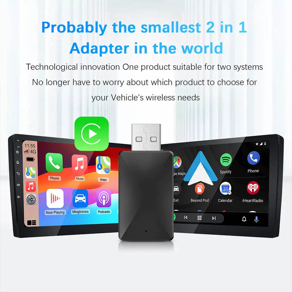 2-in-1 CarPlay & Android Auto Adapter for OEM Car Stereos - Wired & Wireless USB Plug and Play