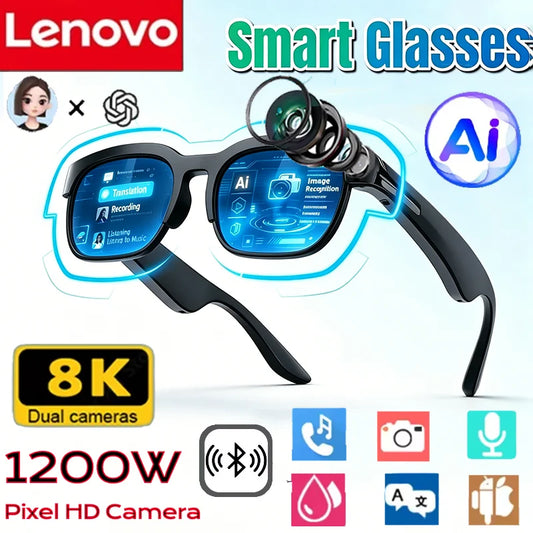 Lenovo Smart Glasses 2026 - AI Translation, Bluetooth, Music, Conversation Recording for Men & Women