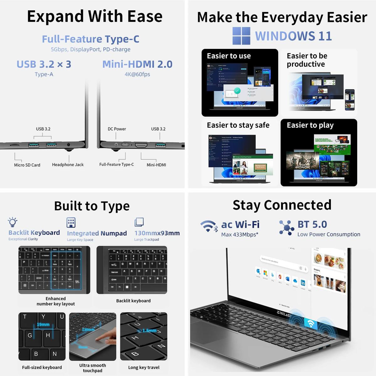 Teclast F17 Plus Laptop - 17.3" Full HD, 16GB RAM, 512GB SSD, Intel N150, Windows 11 Pro, 180° Flip, Mini-HDMI, USB 3.2