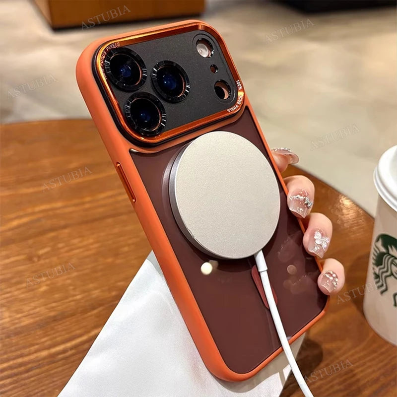 Luxury Magnetic Metal Bumper Case for iPhone 11-17 Pro Max Plus | Wireless Charging Compatible, Hard Protection Cover