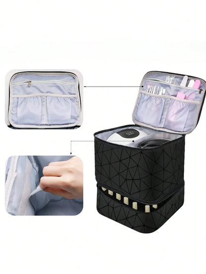Women's Double-Layer Nail Polish Organizer Bag - Portable Travel Essential for Makeup & Essential Oils