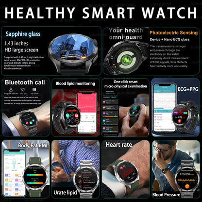 2025 Smartwatch for Men - ECG, PPG, Blood Pressure, Uric Acid & Lipid Monitoring with Bluetooth Call Function
