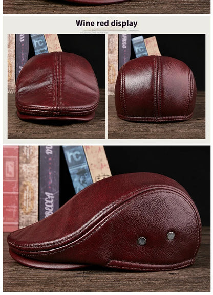 2025 Genuine Leather Beret Hat for Men - Stylish Winter Cap, Warm & Windproof, Vintage Peaked Driver Hat Gift