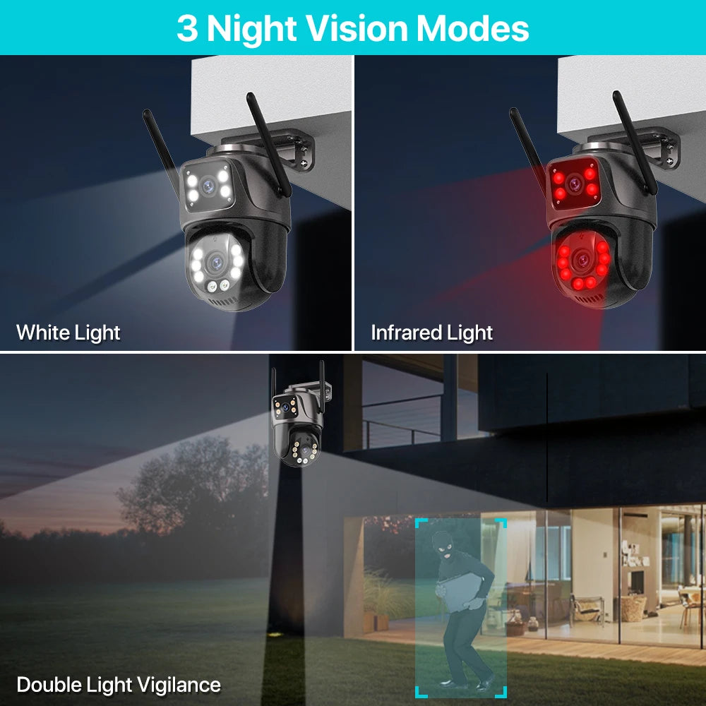 4K HD PTZ Outdoor Camera with Dual Lens, AI Auto Tracking & Audio for Home Surveillance