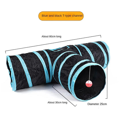 Cat Tunnel Toy for Indoor Cats - Foldable, Breathable Play Tunnel with Drill Barrel Design