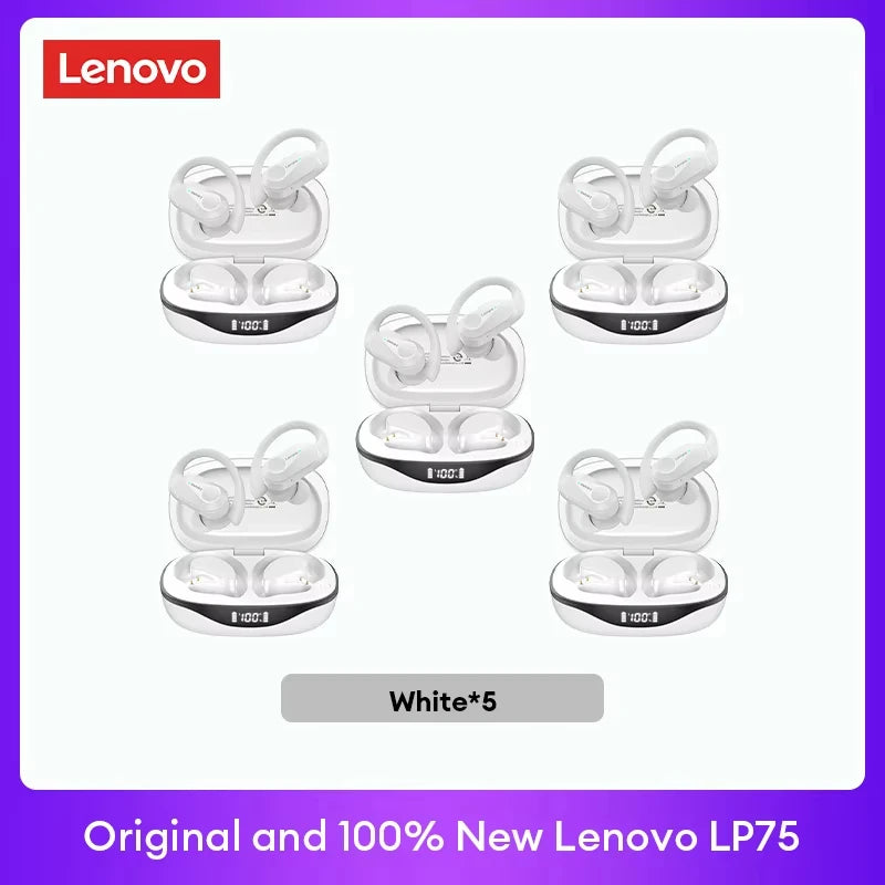 Lenovo LP75 TWS Bluetooth Headphones for Active Lifestyle - Wireless, Noise-Canceling, Waterproof with LED Display