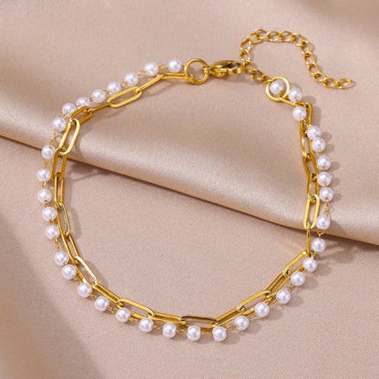 Gold Imitation Pearl Chain Anklet for Women - Summer Beach Leg Bracelet Accessory