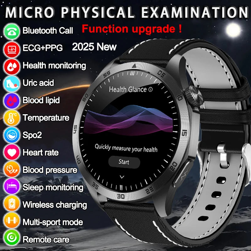 2025 Smartwatch for Men - ECG, PPG, Blood Pressure, Uric Acid & Lipid Monitoring with Bluetooth Call Function