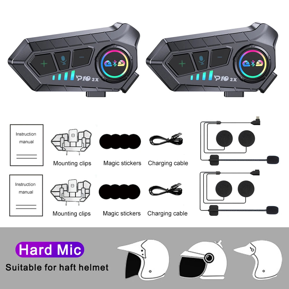 KEBIDUMEI 1/2x Motorcycle Intercom Headset for 2 Riders - BT 5.3, 300M Waterproof, Music Sharing, Helmet Communication