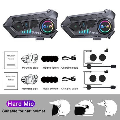 KEBIDUMEI 1/2x Motorcycle Intercom Headset for 2 Riders - BT 5.3, 300M Waterproof, Music Sharing, Helmet Communication