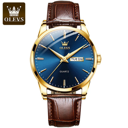OLEVS Men's Waterproof Quartz Watch - Luxury Casual Fashion Wristwatch with Breathable Leather and Luminous Features