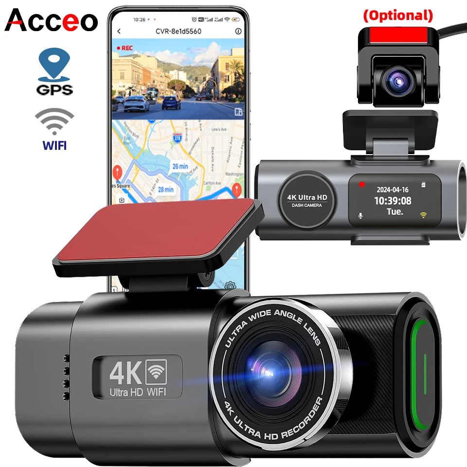 4K UHD Dash Cam with Night Vision & GPS - Car Camera for Safe Driving & 24/7 Parking Surveillance