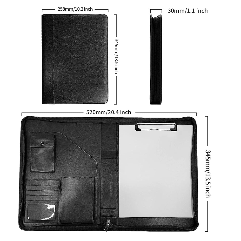 Multifunctional A4 Leather Conference Folder for Professionals - Travel Document & Contract Organizer