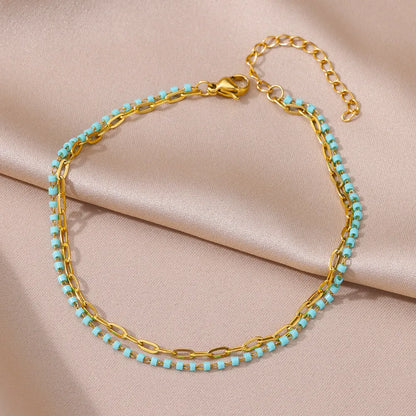 Gold Imitation Pearl Chain Anklet for Women - Summer Beach Leg Bracelet Accessory