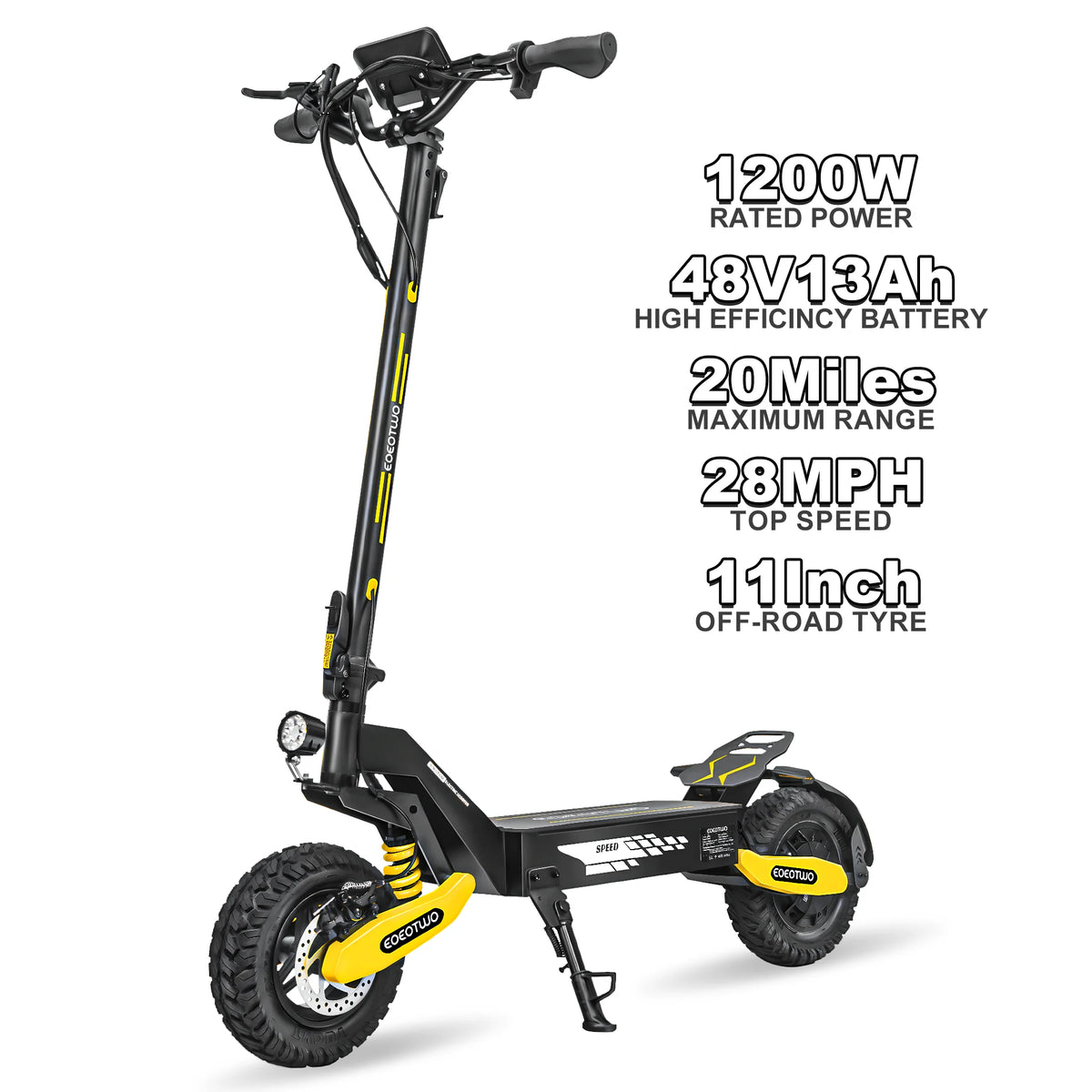 EOEOTWO 1200W Off-Road Electric Scooter for Adults - 30MPH, 48V, 11" Tubeless Tires, Foldable & Long Range