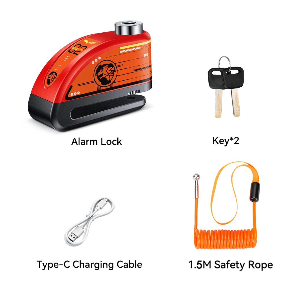 Extractme Motorcycle Alarm Disc Brake Lock - 120dB Anti-Theft Security for Bikes, Scooters & Motorcycles