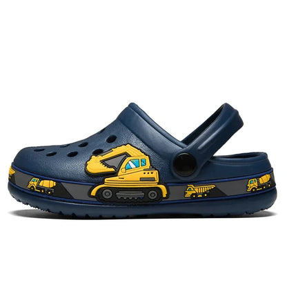 Children's Cartoon Excavator Print Clogs - Boys' Summer Slippers, Soft & Breathable Indoor Sports Footwear