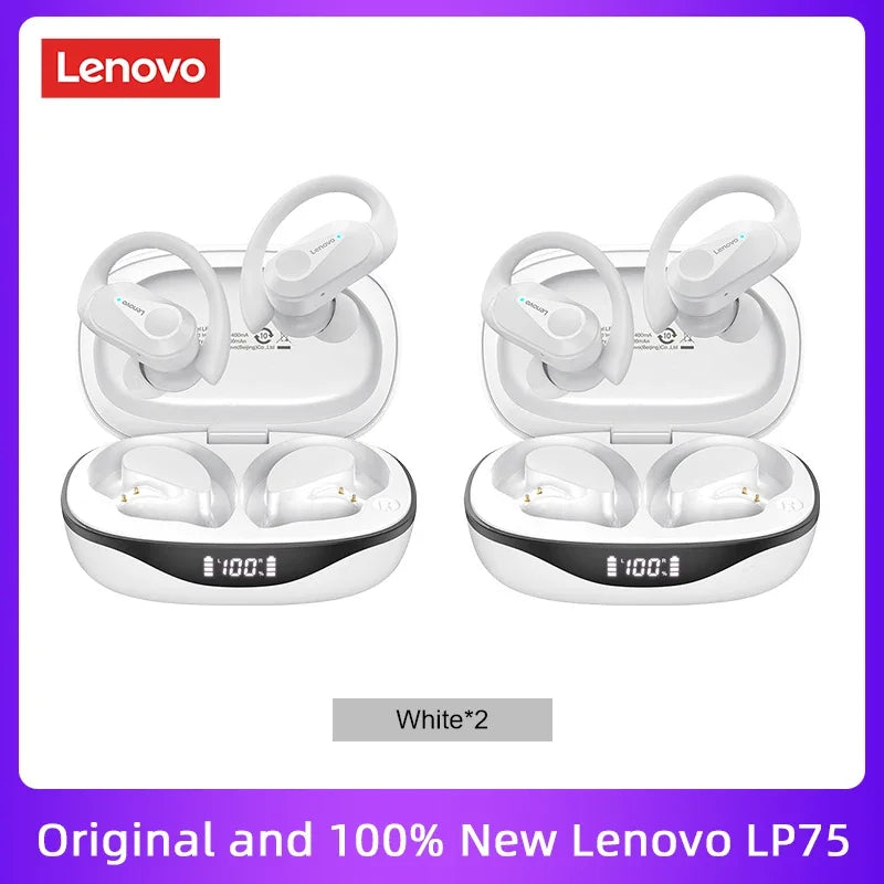 Lenovo LP75 TWS Bluetooth Headphones for Active Lifestyle - Wireless, Noise-Canceling, Waterproof with LED Display