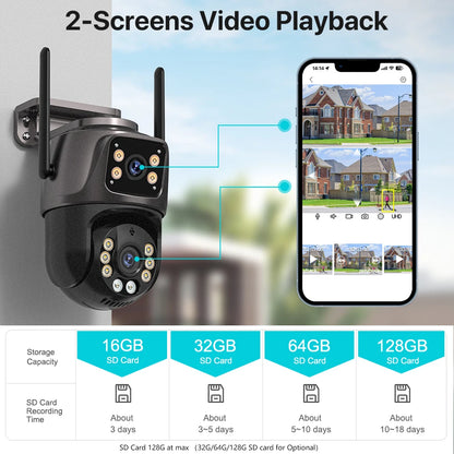 4K HD PTZ Outdoor Camera with Dual Lens, AI Auto Tracking & Audio for Home Surveillance