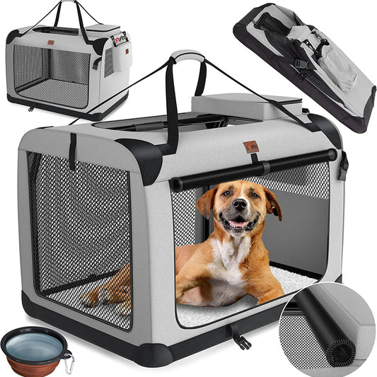 Dog Travel Carrier for Large & Medium Pets - Secure, Portable Folding Pet Cage for Cars - Ideal Dog & Cat Outings