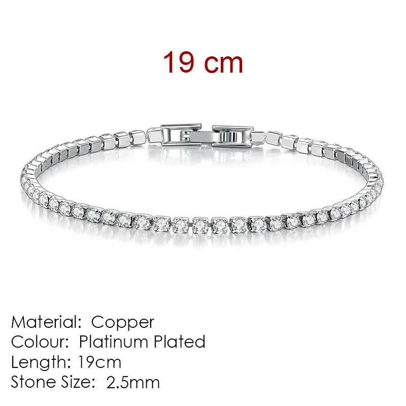 Silver Zircon Tennis Bracelet for Women & Men - Dazzling 2.5/3/4/5mm Crystal Hand Chain for Weddings & Punk Fashion Jewelry