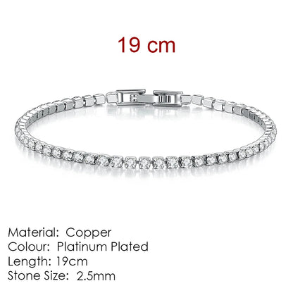 Silver Zircon Tennis Bracelet for Women & Men - Dazzling 2.5/3/4/5mm Crystal Hand Chain for Weddings & Punk Fashion Jewelry
