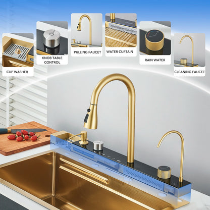 Golden Smart Digital Kitchen Sink Set with Water Purifier, Temperature Control, Soap Dispenser, and Cup Washer