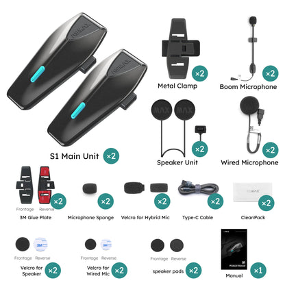 ASMAX S1 Motorcycle Bluetooth Helmet Intercom with Voice Control, FM Radio & ENC for 8 Riders, IPX7 Waterproof