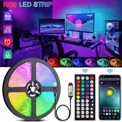 RGB LED Strip Lights with Music Sync - USB 5V Remote Control Flexible Lamp for Bedroom, Party, TV, and Desk Decoration
