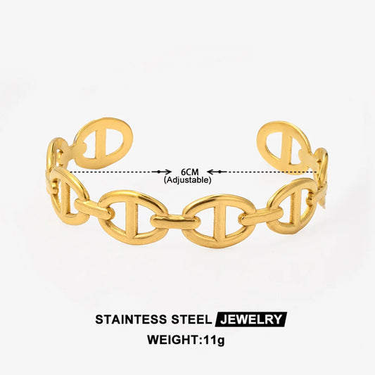 Gold-Plated Stainless Steel Pig Nose Open Bracelet for Women - Waterproof & Non-Fading Fashion Accessory